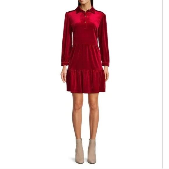 Jude Connally Henley Ruby Red Velvet Dress Women's Size Small NWT - Picture 1 of 15